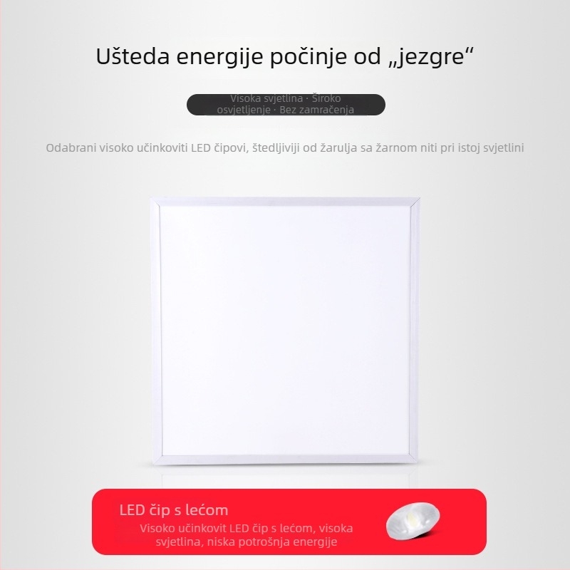 LED plosnati panel rasvjeta za plafon, integrirana za kupaonicu i kuhinju, dimenzije 300×300/300×600/600×600, aluminijski panel
