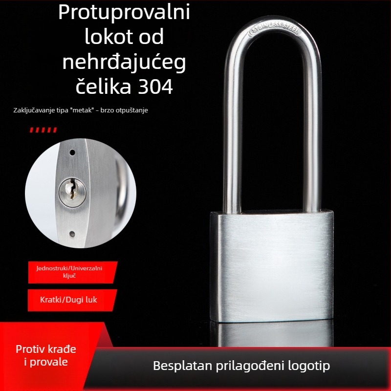 Brava od 304 nerđajućeg čelika, U‑oblikovana za ladice, dostavna vozila i skladišna vrata – vodootporna, otporna na koroziju, protiv krađe
