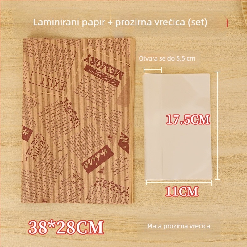 Set papira za umotavanje sendviča: papir za upijanje ulja, papir za hamburger, Kraft papir, papir za pečenje, vanjska prehrambena ambalaža