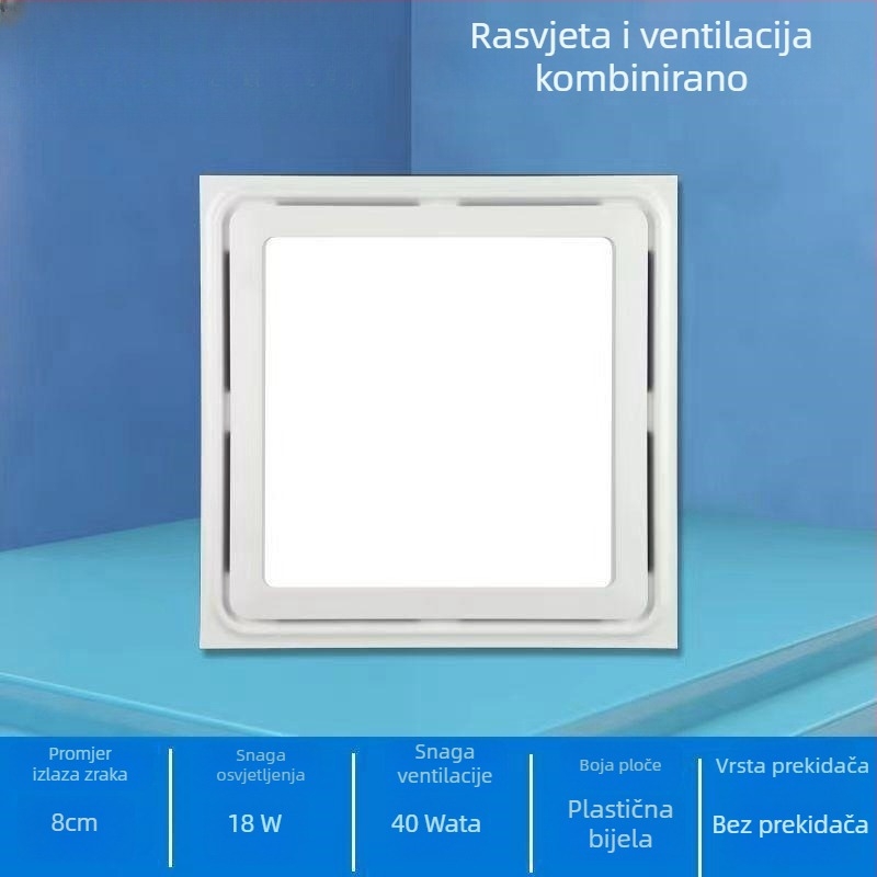 Integrirano stropno osvjetljenje i ventilator za ventilaciju, 2-u-1 tihi kuhinjski ventilator