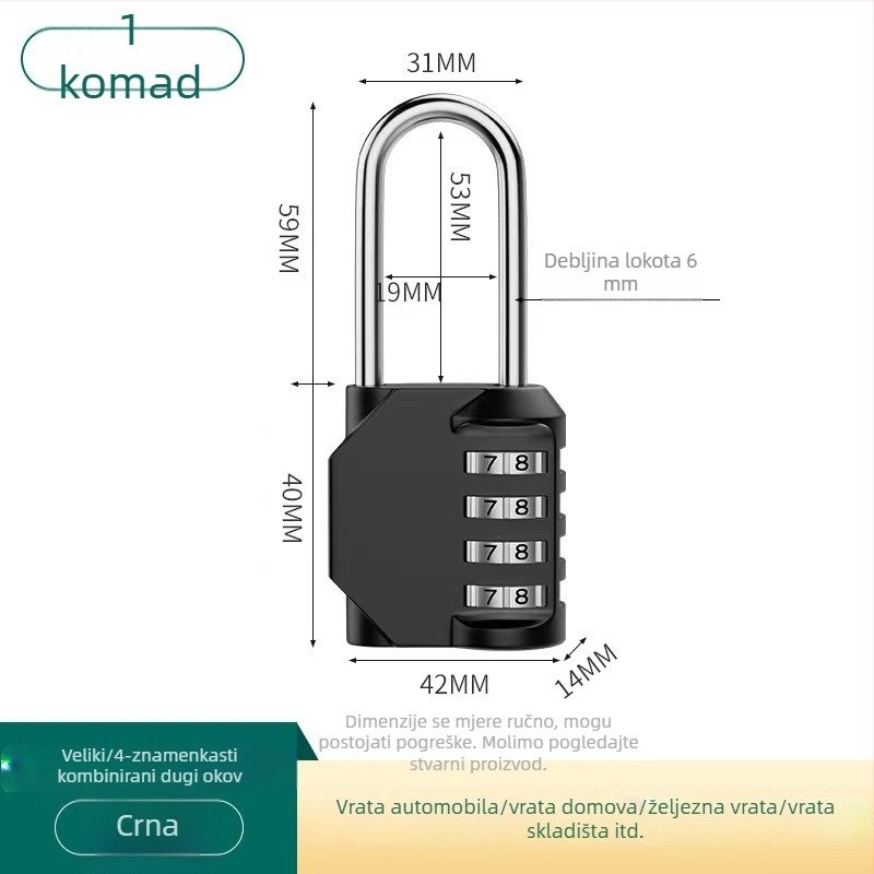 Kompaktna brava s kodom za ormare za pohranu, putne torbe, ruksake, kućnu upotrebu, domove, okvire bicikla, kacige i ormariće u teretani.