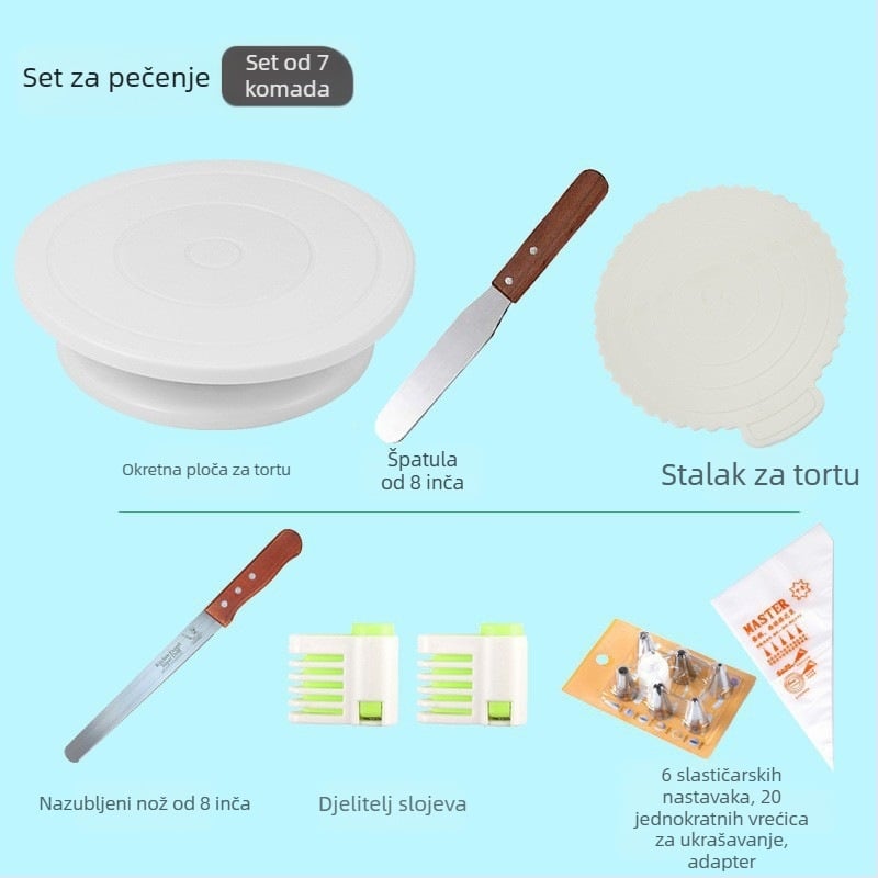 DIY set za ukrašavanje torti s okretnim pladnjem, spatulom, nožem za kruh, ukrasnim vrhovima, vrećama za ukrašavanje i podlogom za tijesto