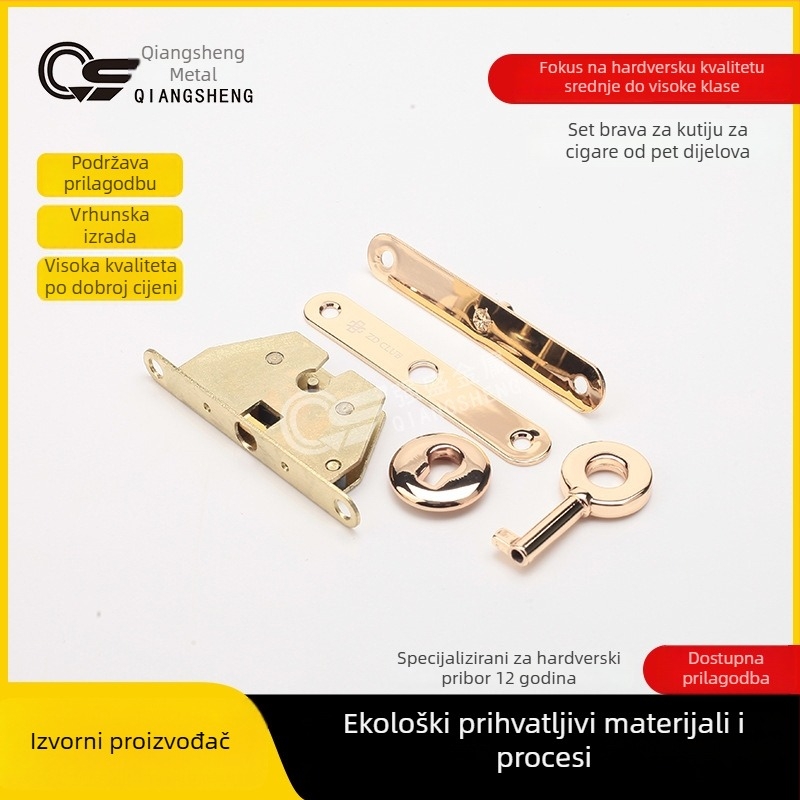 Pet dijelni skup brava za kutiju za cigare – visokokvalitetna brava od cinkove legure i nehrđajućeg čelika, drvena kutija