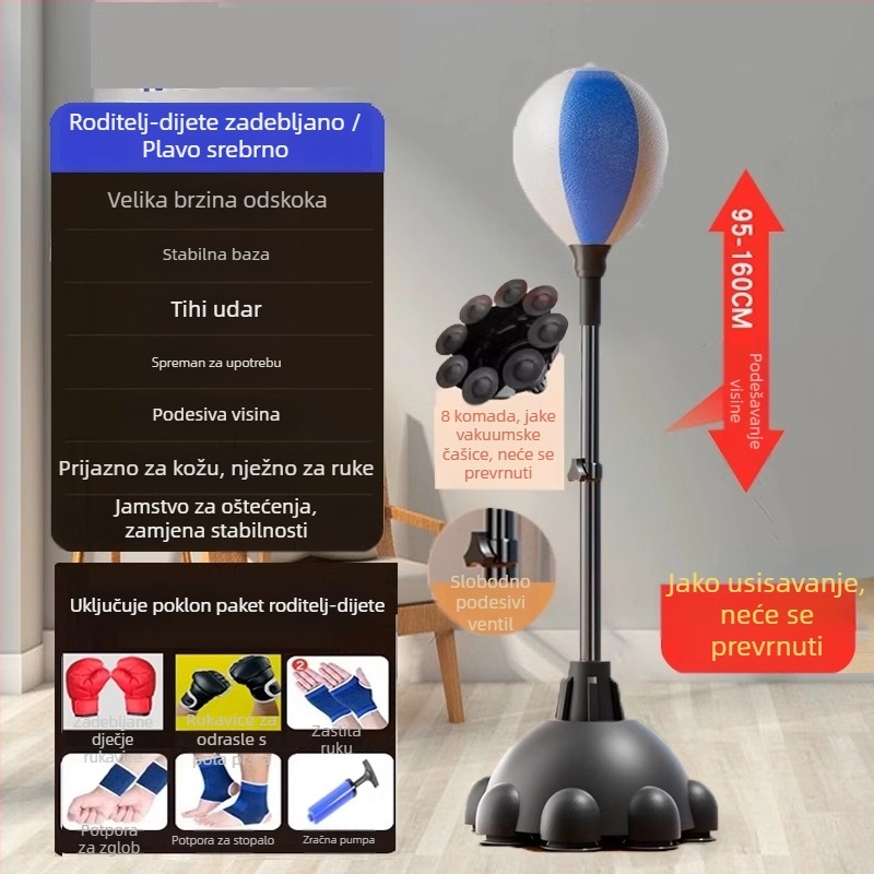 Vertikalni set za boksački trening s reakcijskom loptom, loptom brzine, vrećom za pijesak i ciljem za kućnu upotrebu, za odrasle