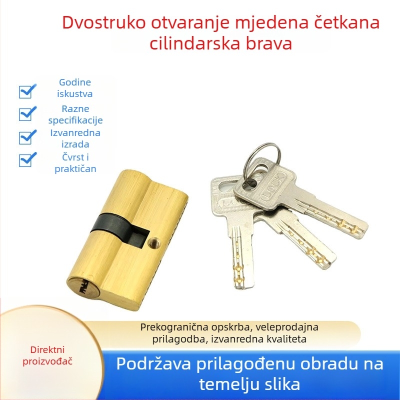 Bakreni cilindar za unutarnja vrata s brušenim završetkom, 60–100 mm, moderan lagani luksuzni cilindar protiv krađe, pribor za zaključavanje