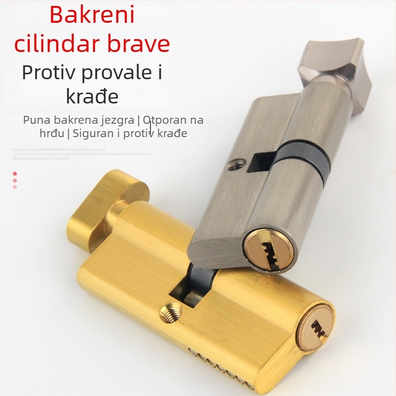 Cilindar brave od čistog bakra za unutarnja drvena vrata spavaće sobe, produženje 80 mm, zamjenjiv