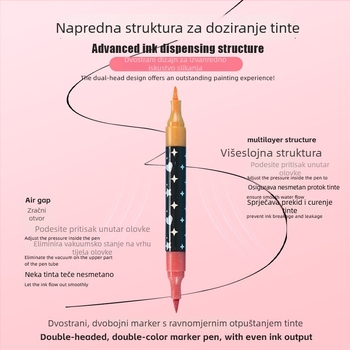 Marker s dva vrha, sjajnim prahom, mekan vrh za akvarel, za osnovnoškolce, marker za isticanje
