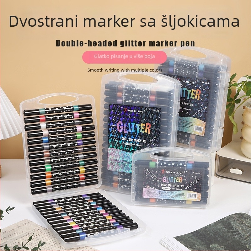 Marker s dva vrha, sjajnim prahom, mekan vrh za akvarel, za osnovnoškolce, marker za isticanje