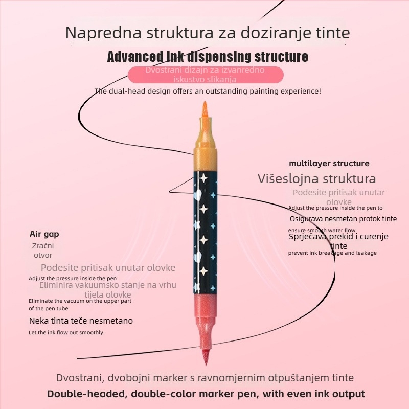Marker s dva vrha, sjajnim prahom, mekan vrh za akvarel, za osnovnoškolce, marker za isticanje