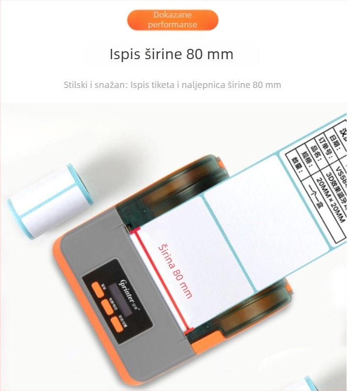 Jiabo PT-381 dvomodni printer etiketa, prijenosni 80 mm printer etiketa (nadograđeni PT380 model)