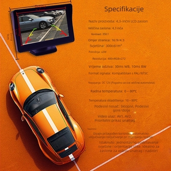 4,3-inčni automobil monitor s dvostrukim AV ulazom, snima u stvarnom vremenu slike iz retrovizora, stolni zaslon, pomoć pri vožnji unatrag