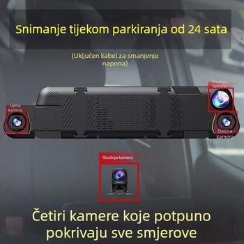 Automobilska dash kamera s četiri leće: prednja, lijeva, desna i stražnja, Wi‑Fi dodirni zaslon, prikaz za vožnju unazad, noćni vid, 1080p, 9,66 inčni zaslon