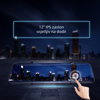 12-inčna auto dash kamera s prednjom i stražnjom dvostrukom lećom, dodirni zaslon, 1080p, 170° široki kut, noćno snimanje, nadzor parkiranja, Wi-Fi