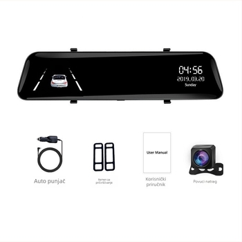 12-inčna auto dash kamera s prednjom i stražnjom dvostrukom lećom, dodirni zaslon, 1080p, 170° široki kut, noćno snimanje, nadzor parkiranja, Wi-Fi