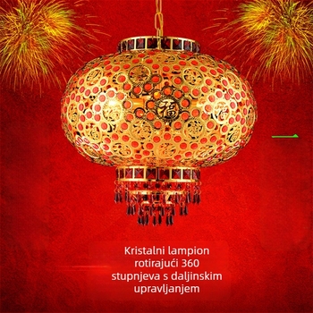 Crveni balkon lampion luster – viseći kristalni LED lampion, rotirajući, dekor za proslavu proljeća i vjenčanje