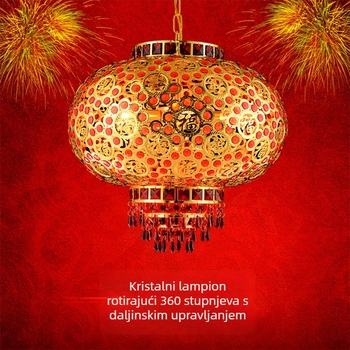 Crveni balkon lampion luster – viseći kristalni LED lampion, rotirajući, dekor za proslavu proljeća i vjenčanje