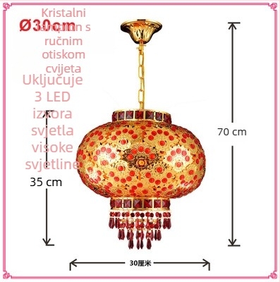 Crveni balkon lampion luster – viseći kristalni LED lampion, rotirajući, dekor za proslavu proljeća i vjenčanje