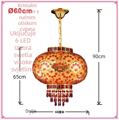 Crveni balkon lampion luster – viseći kristalni LED lampion, rotirajući, dekor za proslavu proljeća i vjenčanje
