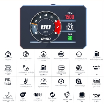 P16 Auto HUD Heads-Up Display s OBD2 dijagnostičkim alatom i testom ubrzanja, 3 inča LCD HUD