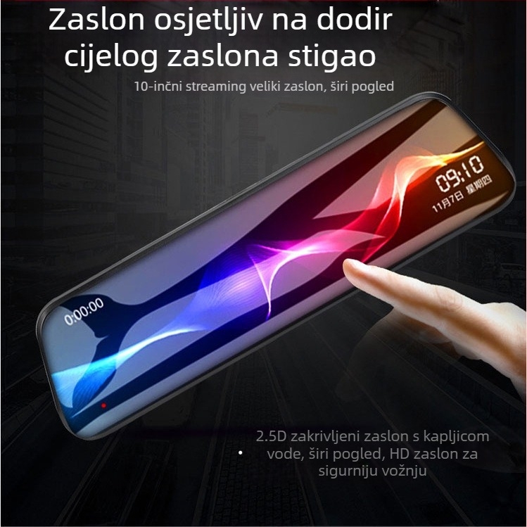 10-inčni zaslon u automobilskom retrovizoru s dvostrukim zapisom, dvostrukim objektivima i zaslonom na dodir