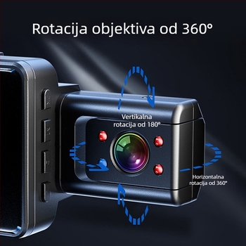 Trostruka kamera za automobil s 170° širokim kutom, noćno snimanje, unutarnje i vanjsko parkiranje, Wi-Fi, 1080p