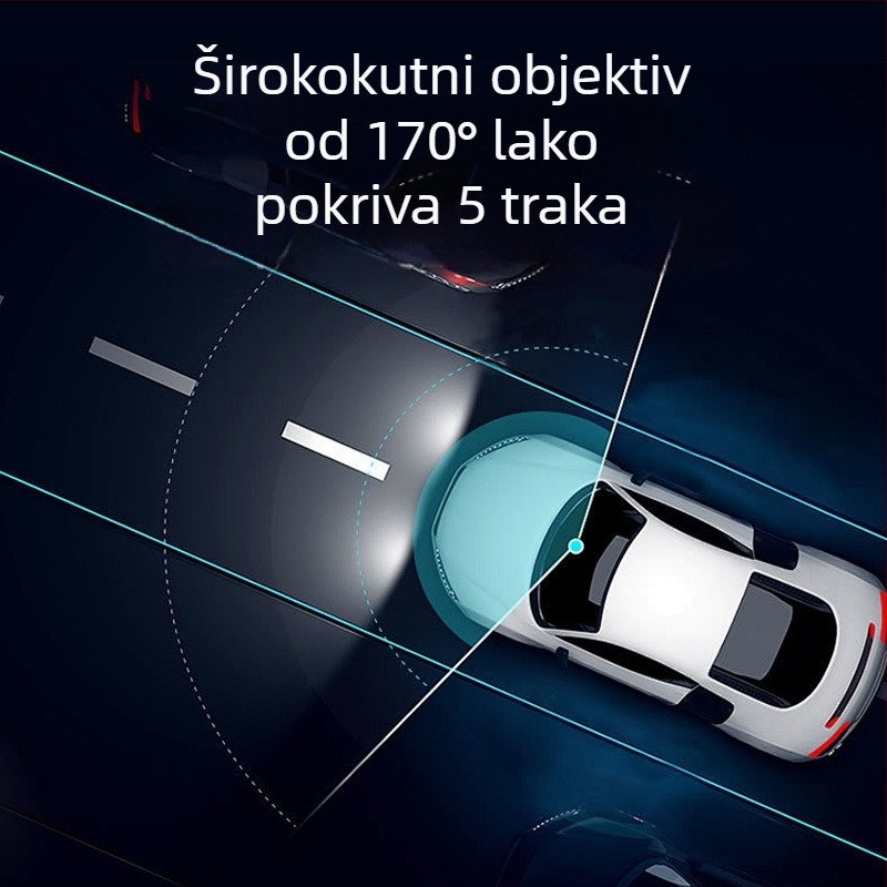 Trostruka kamera za automobil s 170° širokim kutom, noćno snimanje, unutarnje i vanjsko parkiranje, Wi-Fi, 1080p