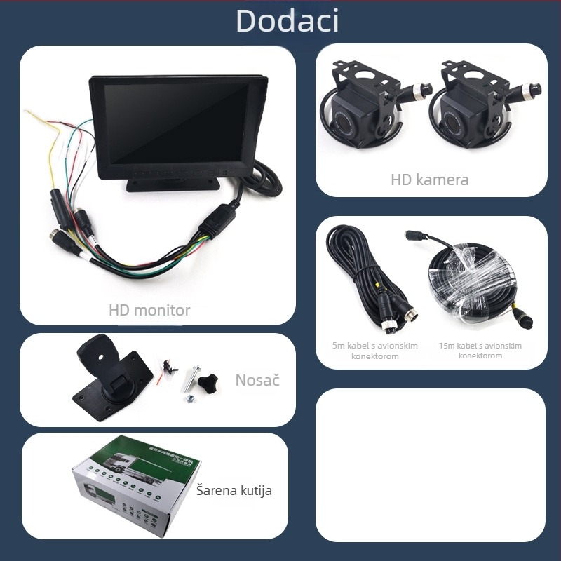 7-inčni DVR za kamione, prednja i stražnja kamera, dvostruko snimanje i prikaz slike za vožnju unatrag, 12V-24V