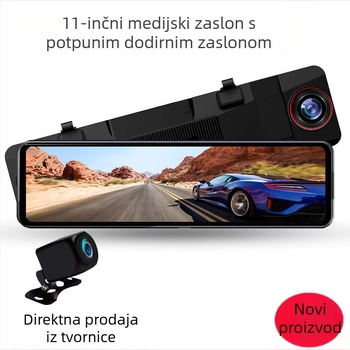 11-inčni dash cam u ogledalu s dvostrukom lećom, dodirnim HD zaslonom, noćnim snimanjem i slikom vožnje unazad