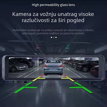 11-inčni dash cam u ogledalu s dvostrukom lećom, dodirnim HD zaslonom, noćnim snimanjem i slikom vožnje unazad