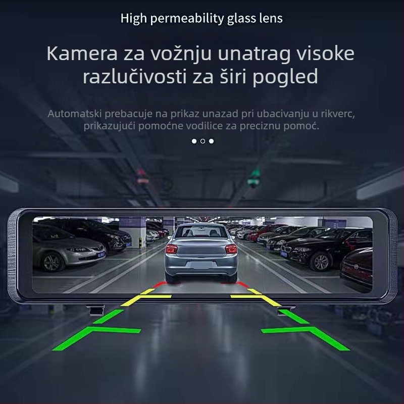 11-inčni dash cam u ogledalu s dvostrukom lećom, dodirnim HD zaslonom, noćnim snimanjem i slikom vožnje unazad