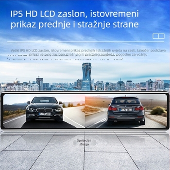12-inčni dash cam za automobil s glasovnim upravljanjem, dvostruka leća, puni zaslon osjetljiv na dodir, 1440p HD, slika za vožnju unatrag