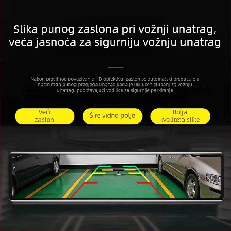 12-inčni dash cam za automobil s glasovnim upravljanjem, dvostruka leća, puni zaslon osjetljiv na dodir, 1440p HD, slika za vožnju unatrag