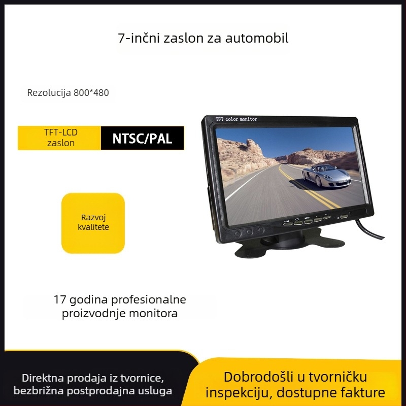 7-inčni auto LCD zaslon s 2 AV ulaza, TFT-LCD, Model 701, za stražnji prikaz, HD slika