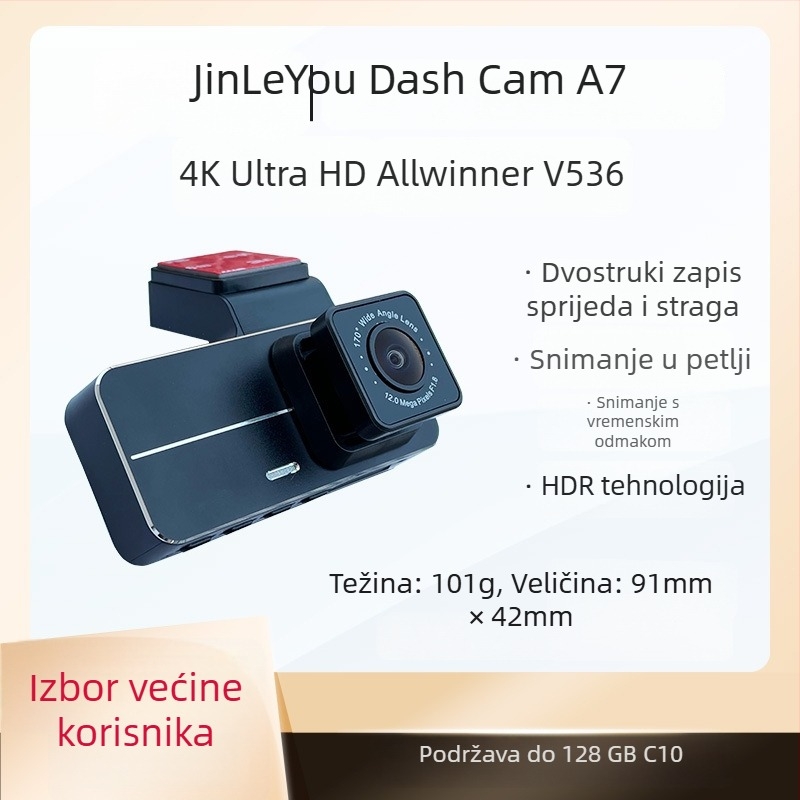 3,16-inčni dashcam s prednjim i stražnjim dvostrukim snimanjem, 4K noćno snimanje, panoramski pogled unatrag