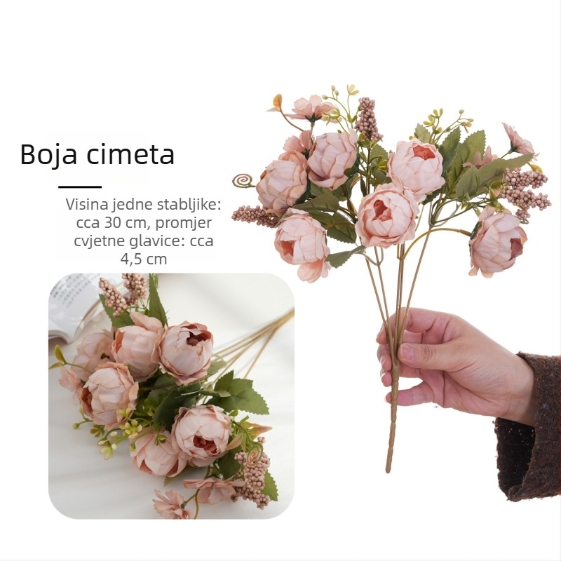 Umjetni buket cvijeća s peonijom i perlicama, dekor za dom i hotel