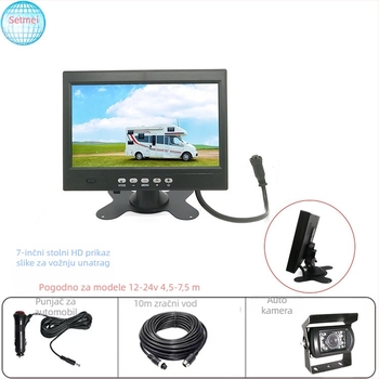 Setmei bežična kamera za vožnju unatrag za kamione, 7-inčni LCD zaslon, noćni vid, 12V