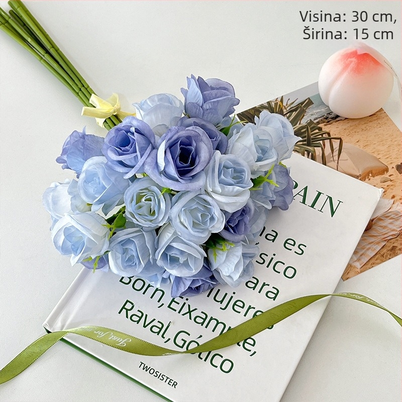 Umjetni buket od 27 cvjetova ruža, ručno povezan, stolna dekoracija i rekviziti za fotografiranje