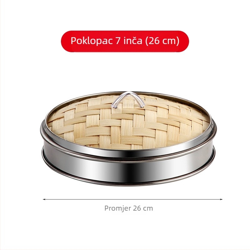 Bambusova parna kutija za dim sum s rubom od nehrđajućeg čelika, posuda za kantonski dim sum u restoranu
