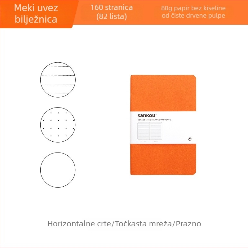 A6 džepni bilježnica s mekim kožnim omotom, tri u jednom: linijske, točkaste i prazne stranice