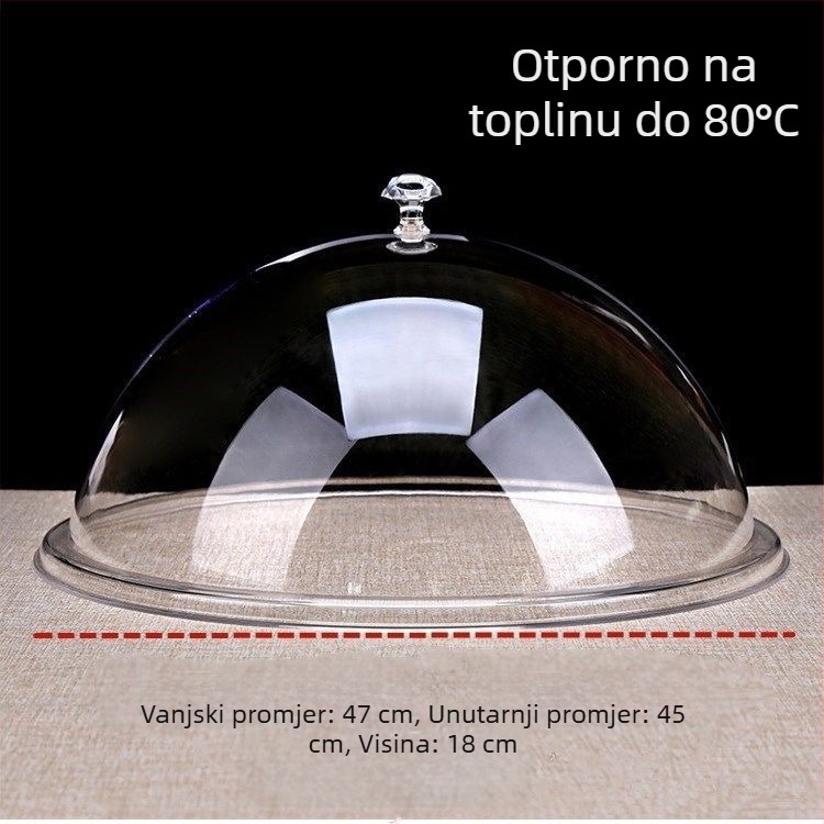 Kružni prozirni akrilni poklopac za hranu, s plastičnim poklopcem, za buffet i posude s voćem; otporan na prašinu i čuva svježinu.