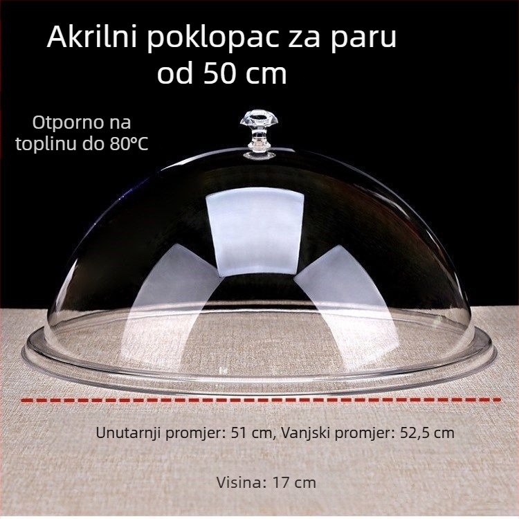 Kružni prozirni akrilni poklopac za hranu, s plastičnim poklopcem, za buffet i posude s voćem; otporan na prašinu i čuva svježinu.