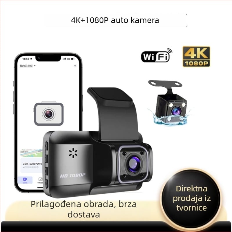 2025 dash kamera s noćnim vidom, cikličko snimanje, Wi-Fi i povezanost sa pametnim telefonom, 140° široki kut, 3.0-inčni zaslon, montaža na prednje staklo, jedan objektiv, F1.8, 1080p