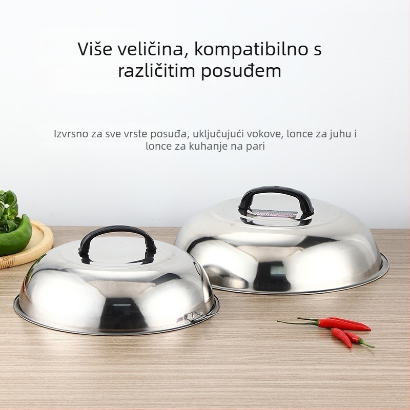 Poklop od nehrđajućeg čelika za wok, s podignutim lukom, tradicionalni okrugli poklopac za prženje