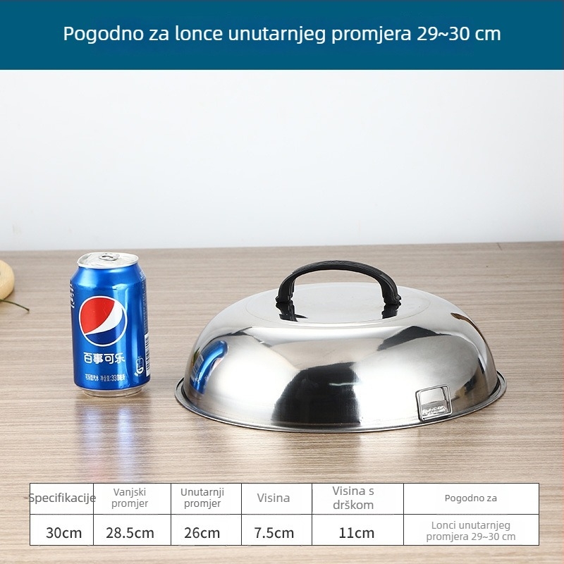 Poklop od nehrđajućeg čelika za wok, s podignutim lukom, tradicionalni okrugli poklopac za prženje