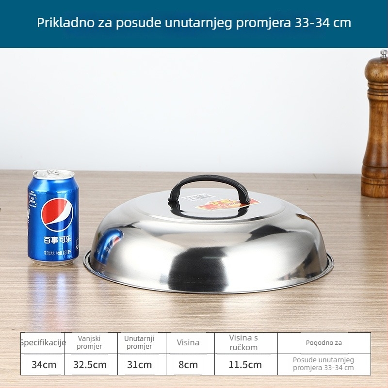 Poklop od nehrđajućeg čelika za wok, s podignutim lukom, tradicionalni okrugli poklopac za prženje