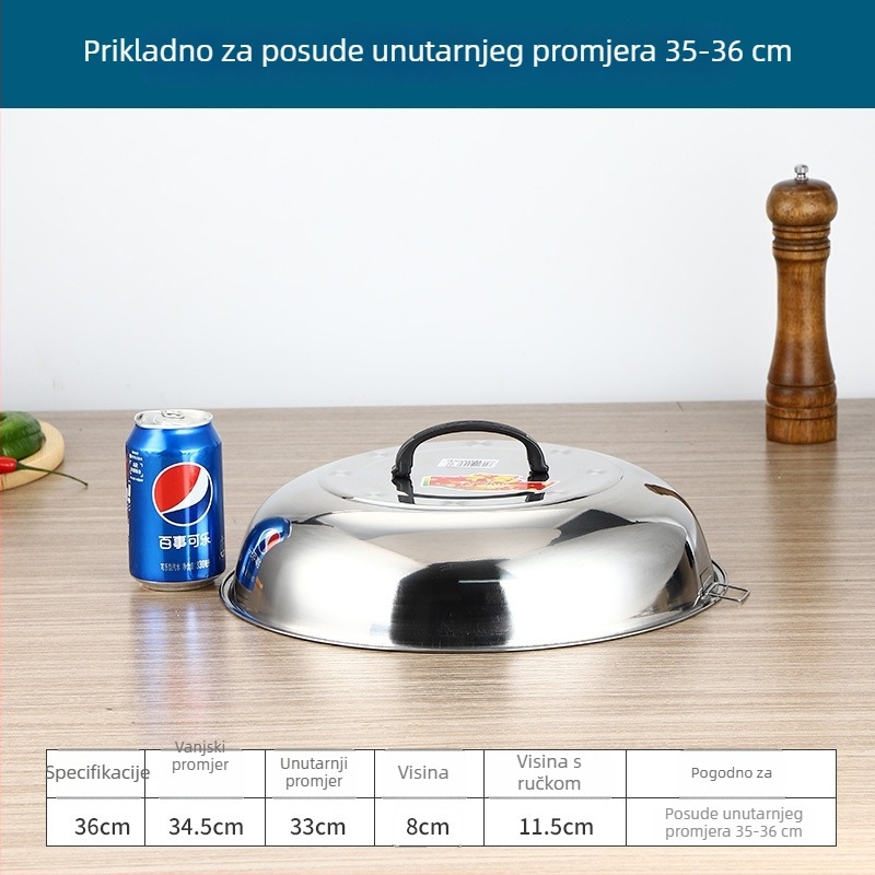 Poklop od nehrđajućeg čelika za wok, s podignutim lukom, tradicionalni okrugli poklopac za prženje