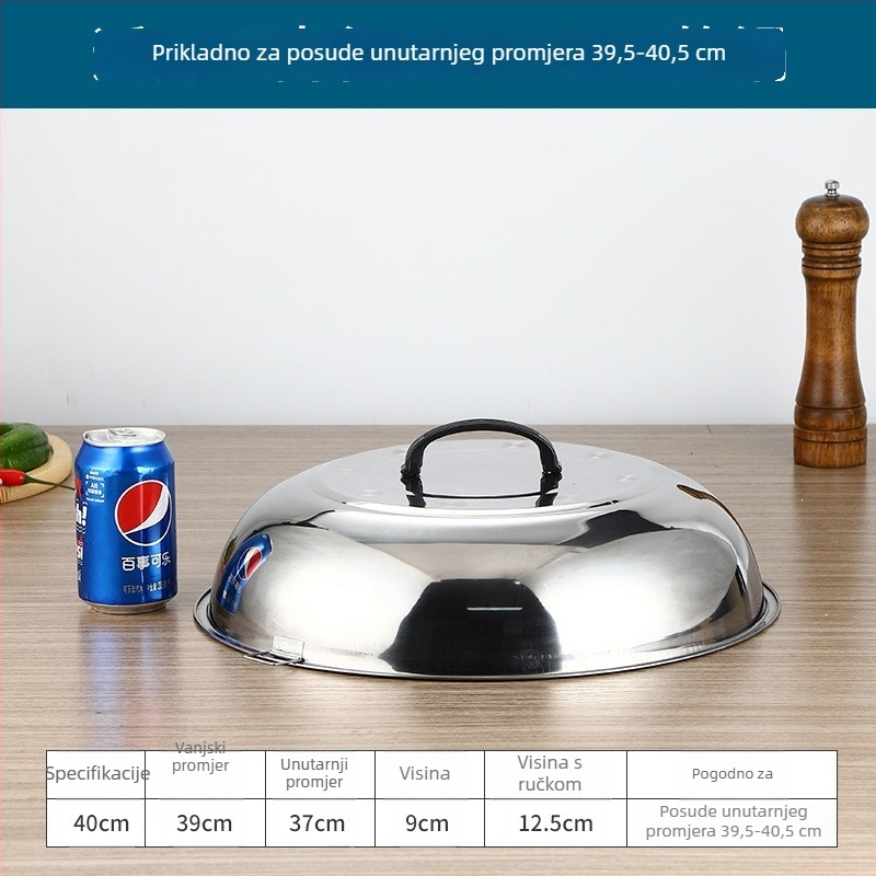 Poklop od nehrđajućeg čelika za wok, s podignutim lukom, tradicionalni okrugli poklopac za prženje