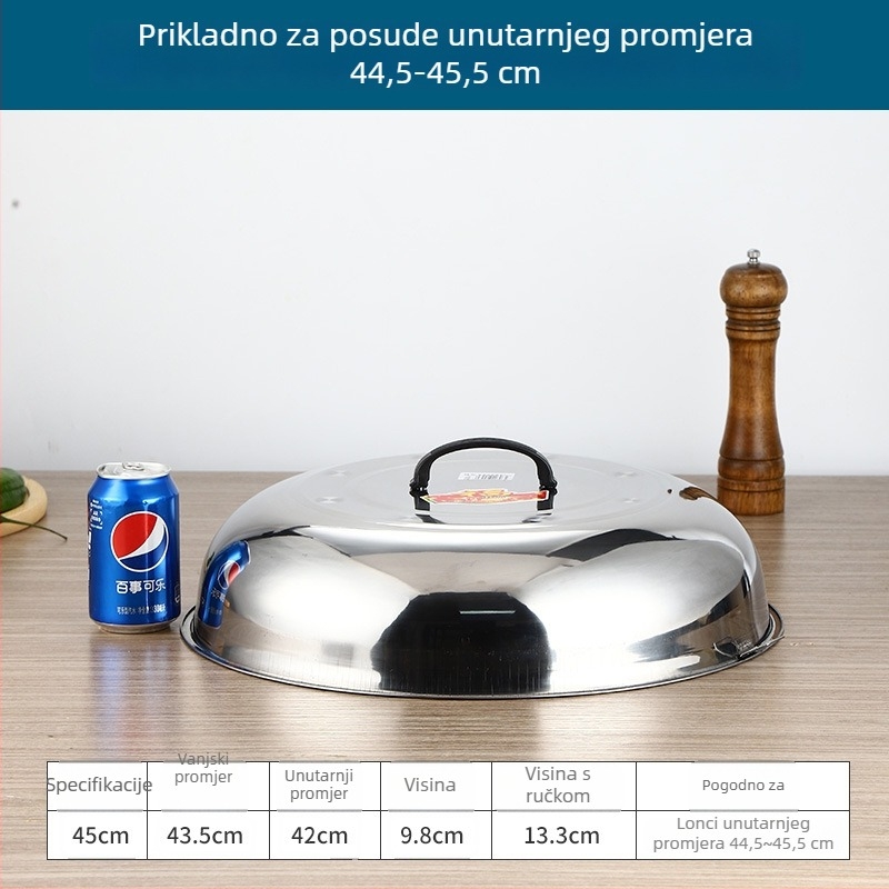 Poklop od nehrđajućeg čelika za wok, s podignutim lukom, tradicionalni okrugli poklopac za prženje
