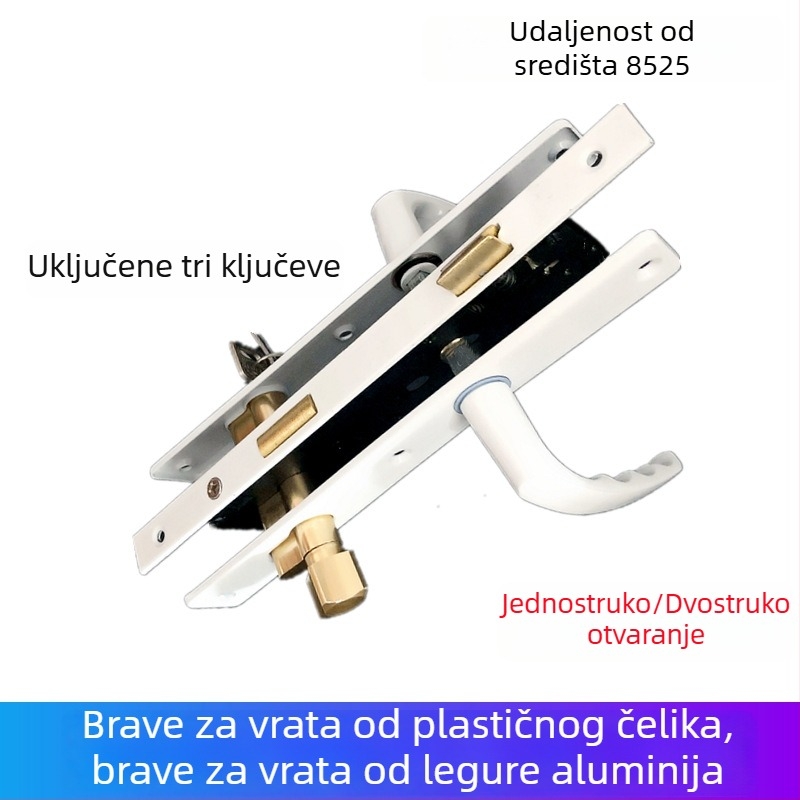 Xingwei 8525 brava s kvakom za vrata od plastično-čeličnog materijala, brava od aluminijske legure, klasična preklopna brava za vrata s cilindrom, balkonska brava