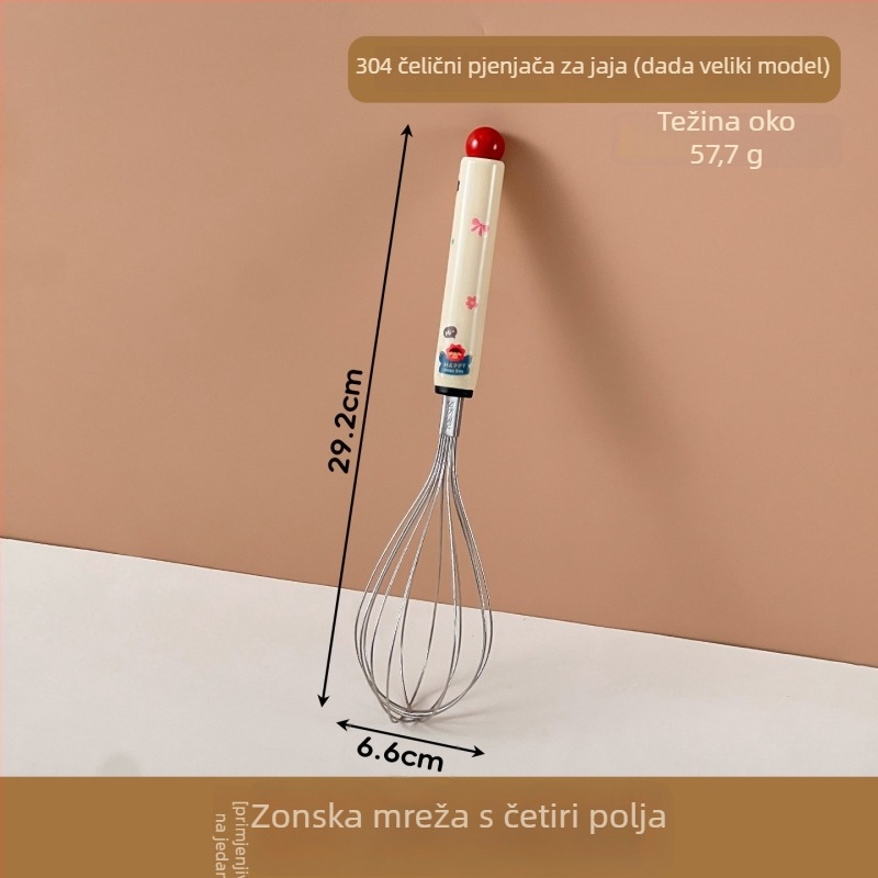 Ručni nehrđajući čelični šlagač za jaja s karikaturalnom ručkom – mućenje jaja i vrhnja, kuhinjski alat za pečenje.